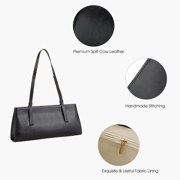 Women’s Black Genuine Leather Trendy Shoulder Bag Small Handbag & Clutch - Picture 5 of 6